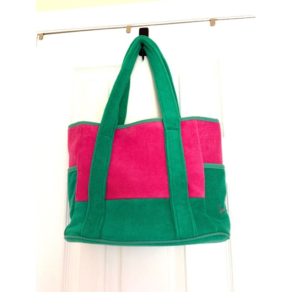 NWT Quacker Factory Green and Pink Terry ClothTote Bag